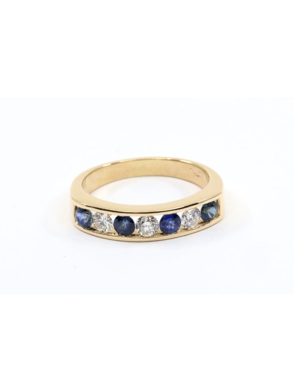 14K Solid Yellow Gold Sapphire Diamond Alternating Channel Set Wedding Band Ring